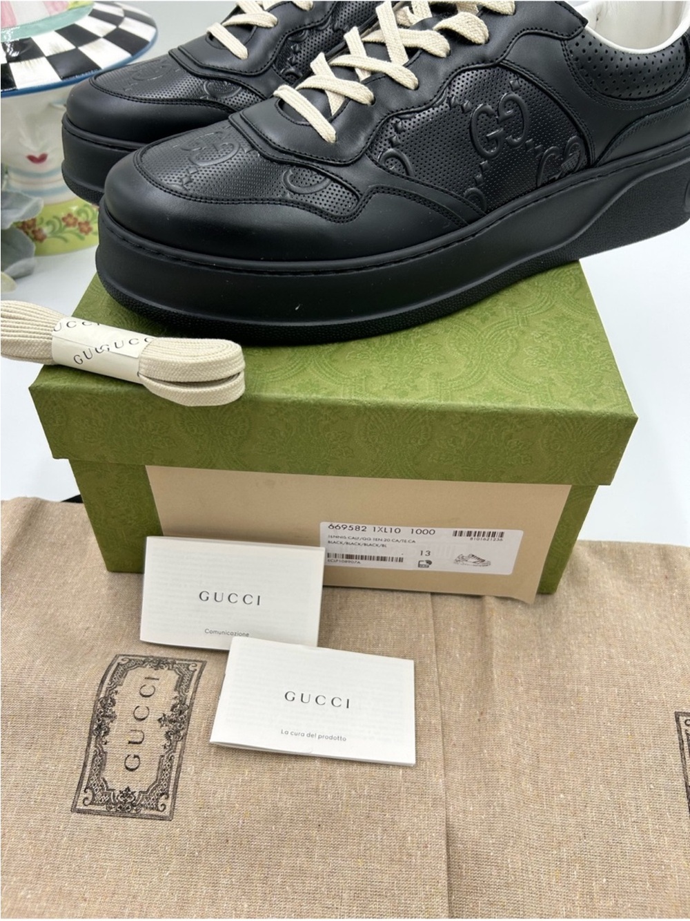 Men’s Gucci GG embossed leather sneakers size 13 fit 13.5 US made in Italy - Picture 5 of 14